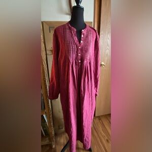 L.L. Bean Deep Red Long Sleeve Nightgown